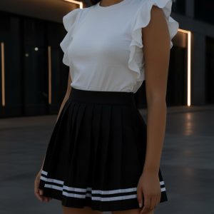 Pollera K-pop Negra - Tableada Autoregulable Falda Dark Japo