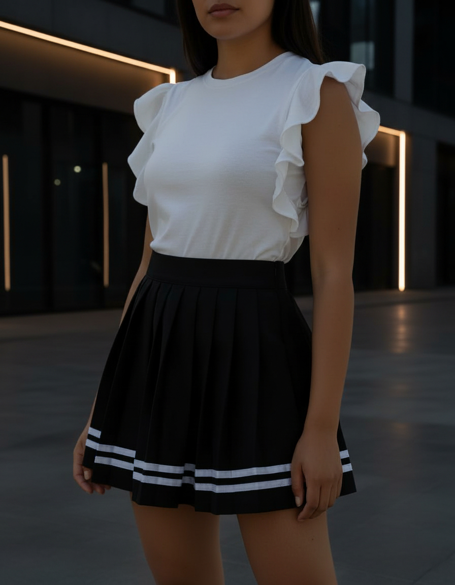 Pollera K-pop Negra - Tableada Autoregulable Falda Dark Japo
