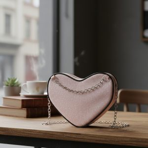 Cartera Corazón Mujer Brillante Con Cadena Moda Urbana