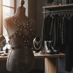 Arnés Pentagrama Ecocuero Dark Gótico Erótico Con Encaje