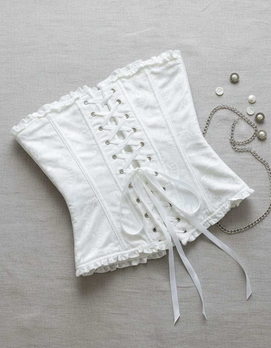 Corset Blanco Estilo Victoriano Elegante Mujer Ajustable - Image 3