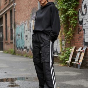 Pantalon Cargo Con Rayas Verticales Y Estilo Alternativo.