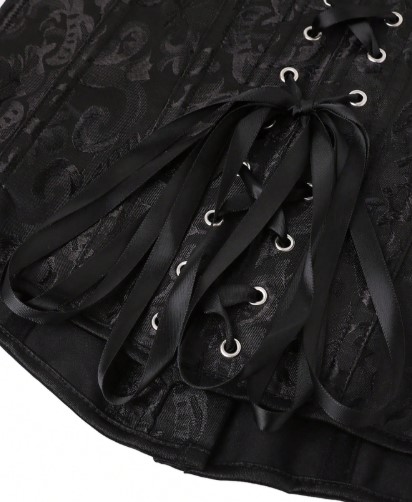 Corset Underbust Victoriano Negro Brocato Gótico Ajustable - Image 3