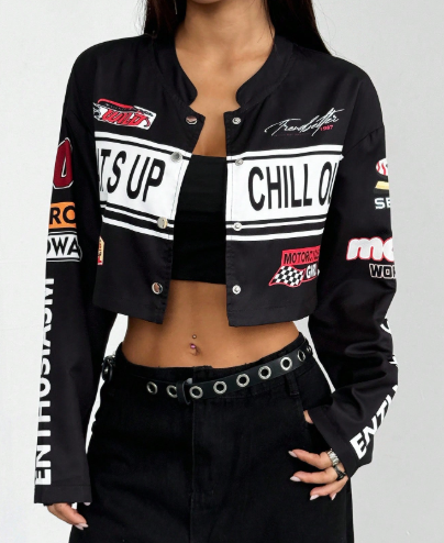 Camisa Crop Streetwear Mujer Estilo Racing Y2K What’s Up