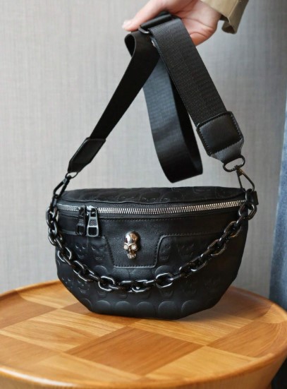Riñonera Negra Con Cadena Y Calavera – Estilo Dark Urbano - Image 2