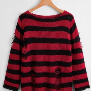 Sweater Rayado Rojo Y Negro Grunge – Talle Único Oversize