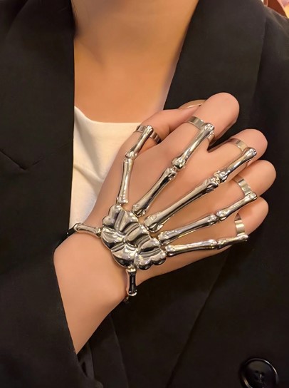 Anillo Mano Esqueleto Completa Ajustable Acero Gótico