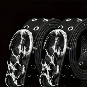 Cinto Negro Punk Gótico Tachas Ojales Cruz Estrellas Unisex