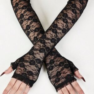 Mitones Encaje Negro Largos Estilo Gótico Dark Elegante