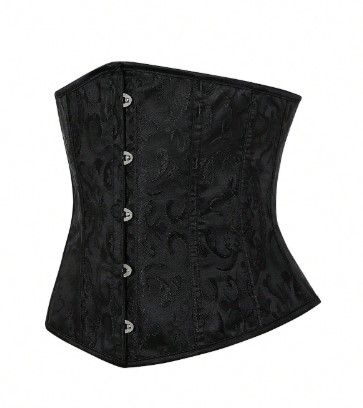 Corset Underbust Victoriano Negro Brocato Gótico Ajustable - Image 4