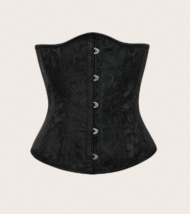 Corset Underbust Victoriano Negro Brocato Gótico Ajustable