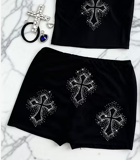 Pollera Short Gótica de Microfibra con Cruces Brillantes - Image 2