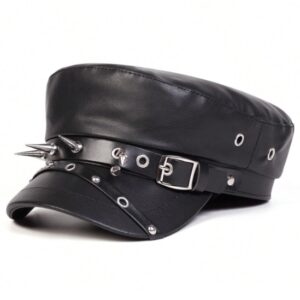Boina Gótica Negra con Tachas y Cadena – Estilo Kpop / Punk Urbano