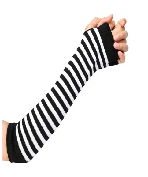 Mitones Rayados Negro & Blanco – Estilo Kpop / Gótico Urbano - Image 2