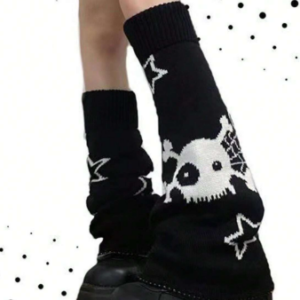 Polainas Góticas Reversibles Negro/Blanco con Estampa Osito & Estrellas | Kpop Dark