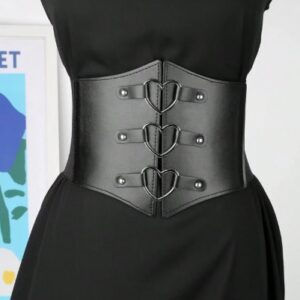 Corset Underbust Negro con Hebillas Corazón – Estilo Gótico / Dark Kpop