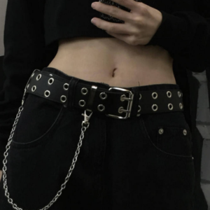 Cinto Negro Punk Gótico Ojales y Cadena.