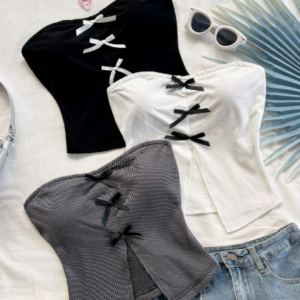 Top Strapless con Moños Estilo Coquette Gótico