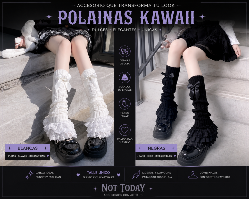 Polainas Góticas con Volados y Moños – Estilo Kawaii Alternativo