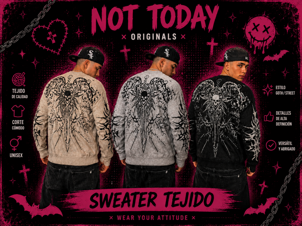 Sweater Oversize Gótico Beige con Estampa de Cráneos – Estilo Streetwear Dark