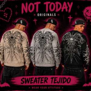 Sweater Oversize Gótico Beige con Estampa de Cráneos – Estilo Streetwear Dark