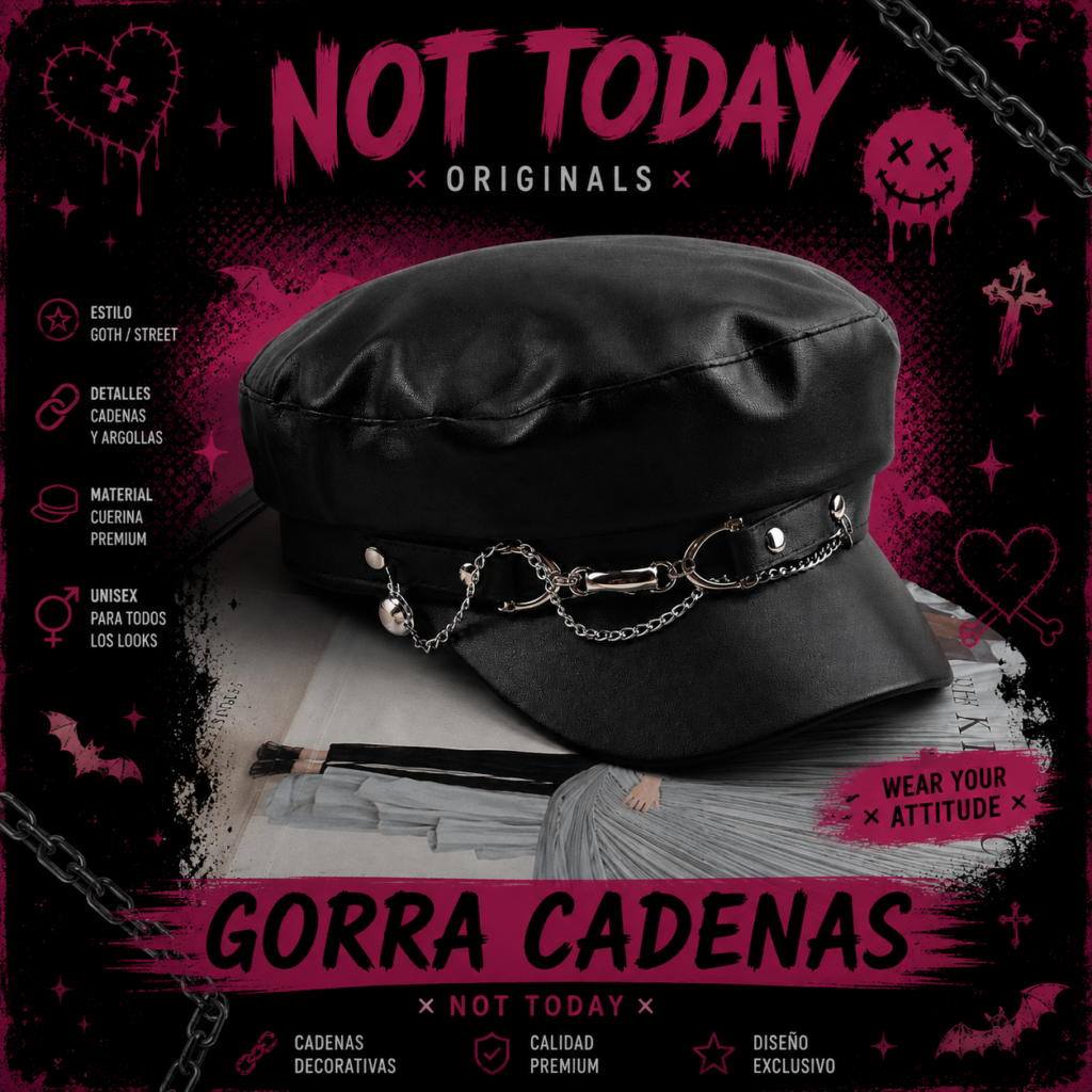 Boina Goth Cuerina con Cadenas y Argollas – Not Today Originals