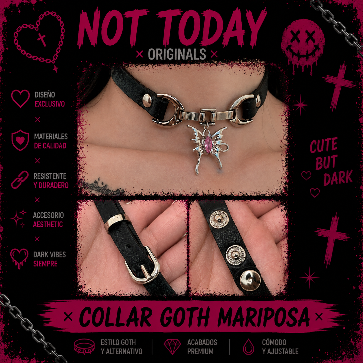 Collar Goth Mariposa Aesthetic | Choker Alternativo Not Today