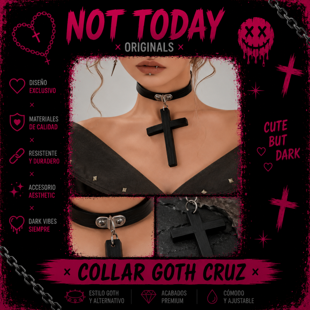 Collar Goth Cruz Negra | Choker Dark Aesthetic Not Today