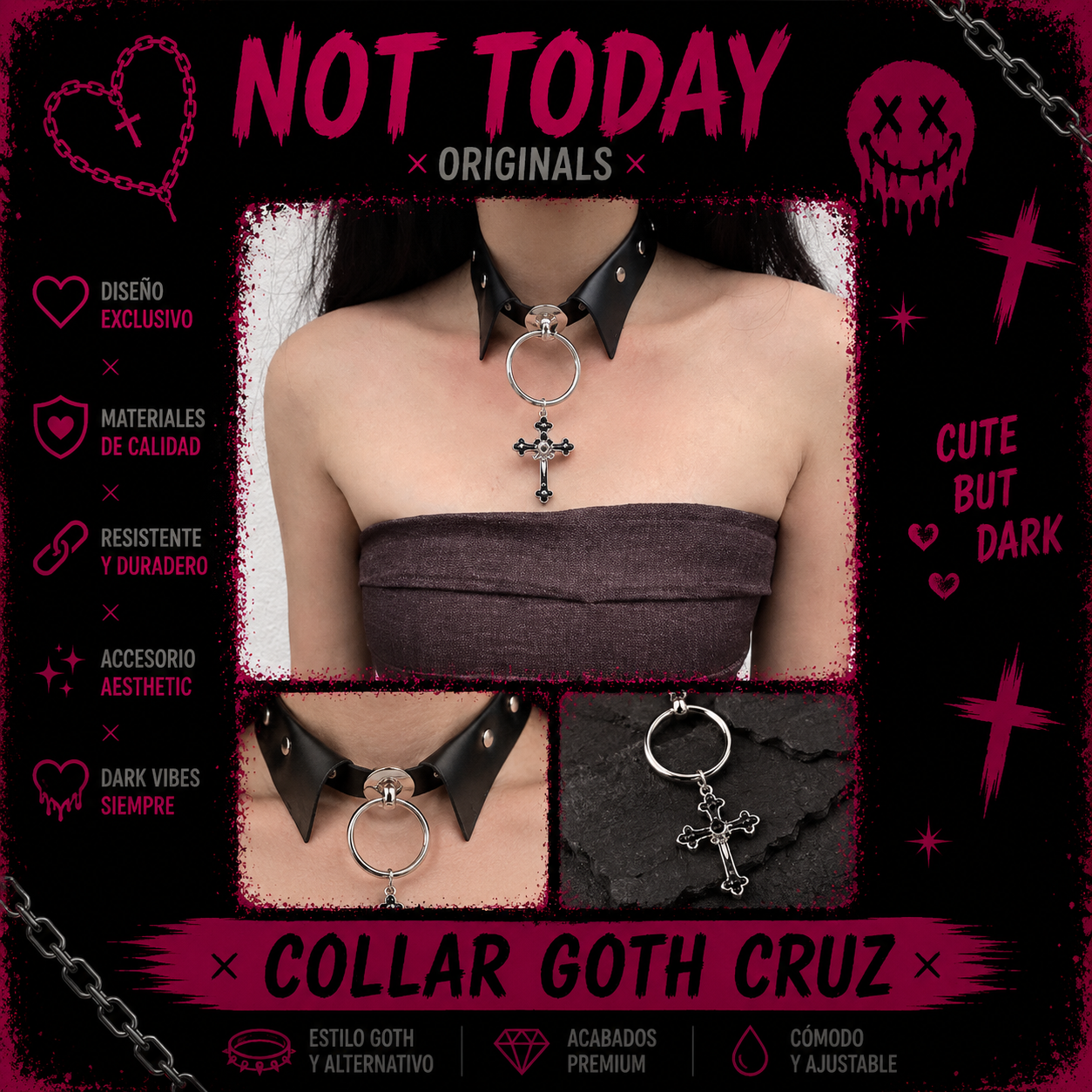 Collar Goth Cruz Punk | Choker Dark Aesthetic Not Today