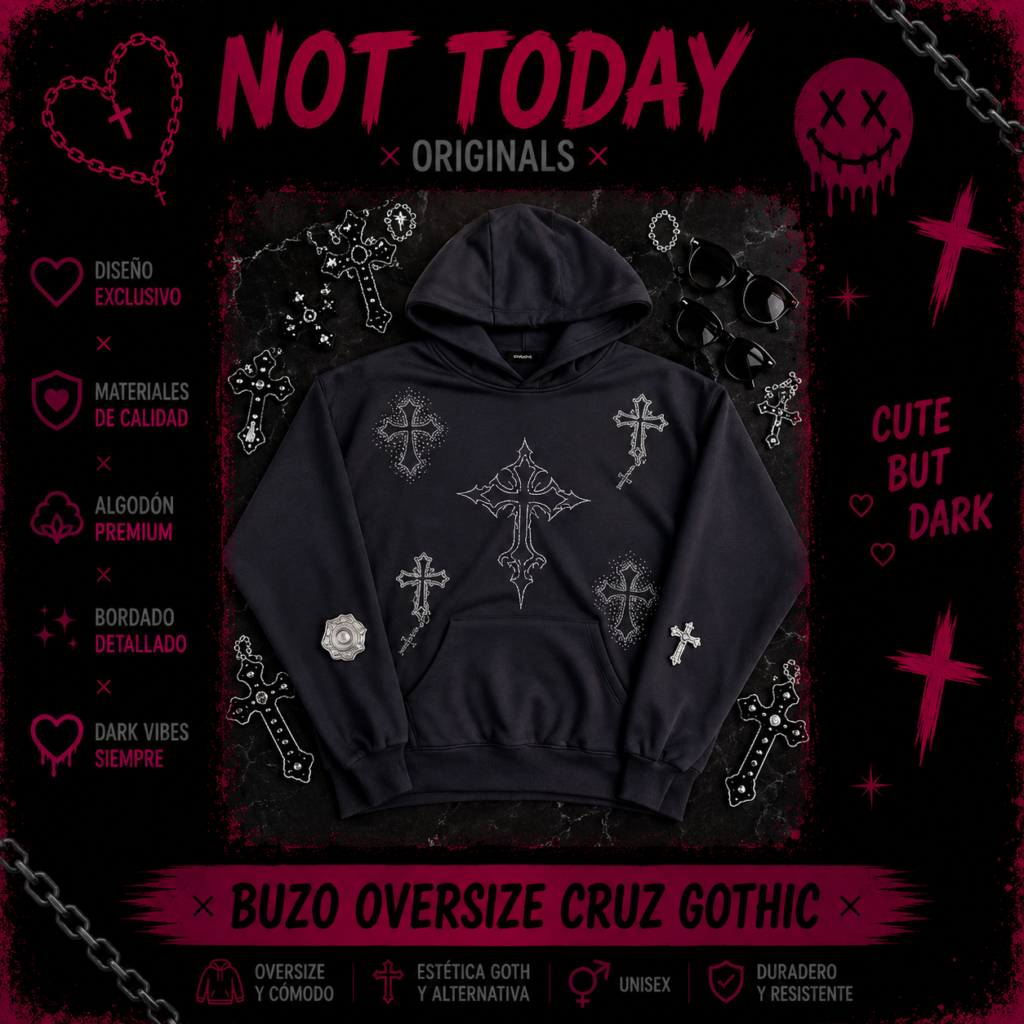 Buzo Oversize Cruz Gothic | Hoodie Dark Aesthetic Not Today