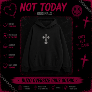Buzo Oversize Cruz Bordada | Hoodie Goth Aesthetic Not Today