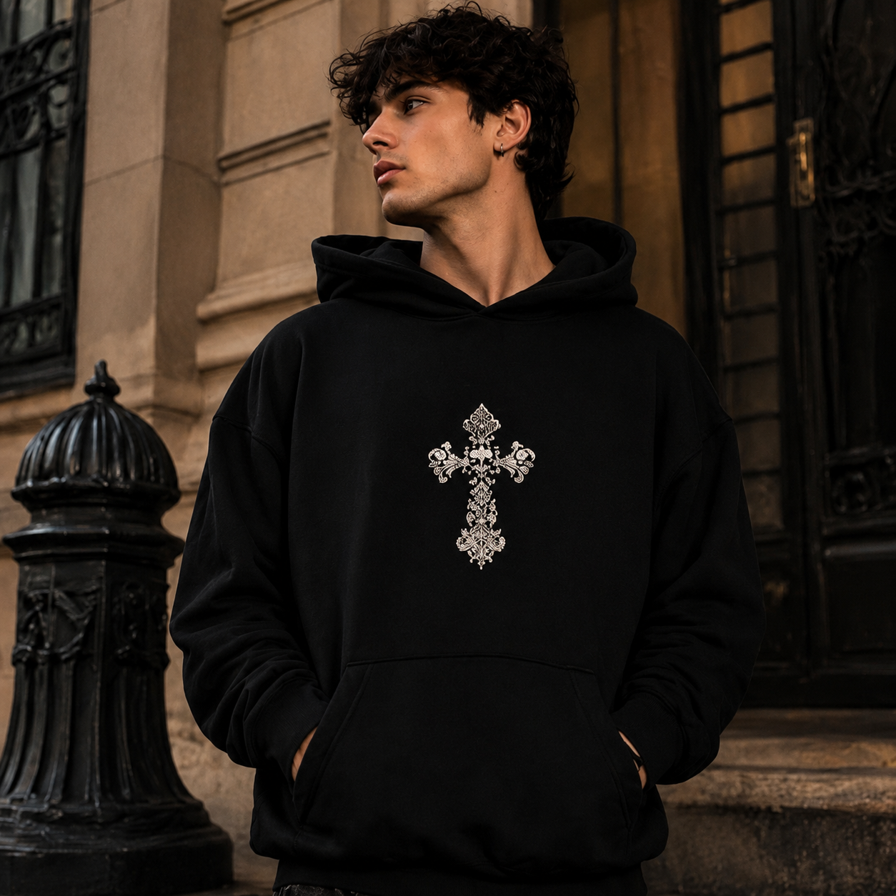 Buzo Oversize Cruz Bordada | Hoodie Goth Aesthetic Not Today - Image 2