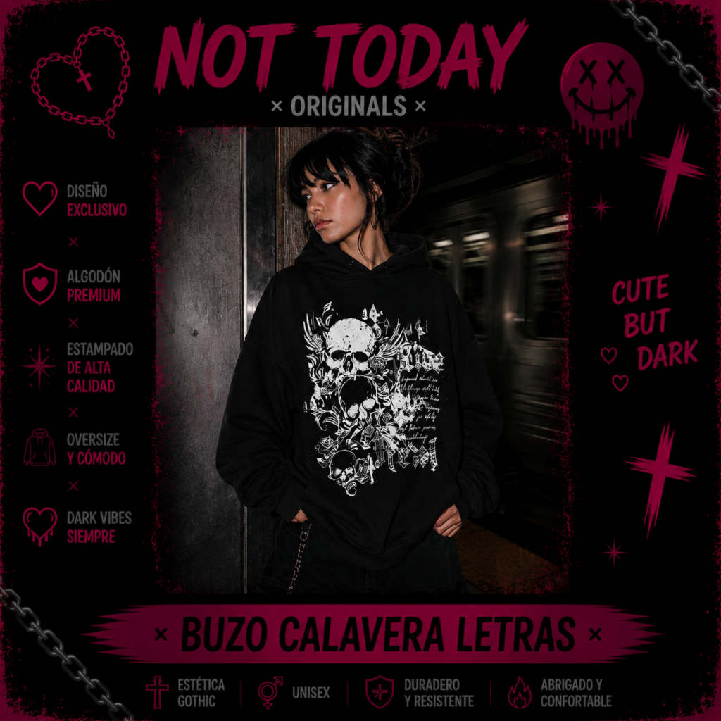 Buzo Oversize Calavera Letras | Hoodie Dark Aesthetic Not Today