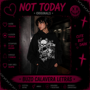 Buzo Oversize Calavera Letras | Hoodie Dark Aesthetic Not Today