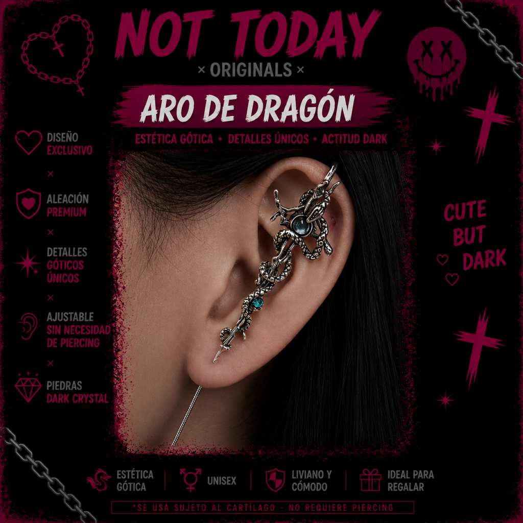 Aros de Dragón | Ear Cuff Goth Aesthetic Not Today
