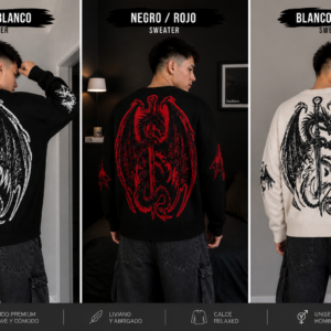 Sweater Oversize Dragón Gótico – Estampa Espalda Estilo Streetwear