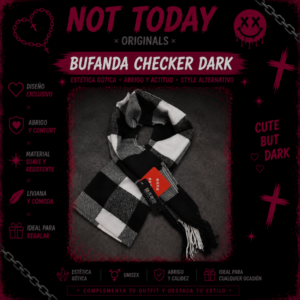 Bufanda Checker Dark | Scarf Goth Aesthetic Not Today