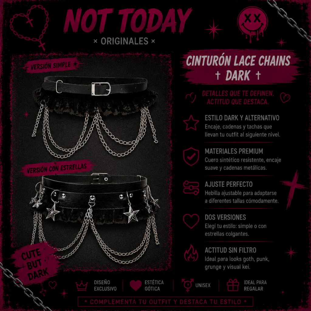 Cinto Lace Chains Dark | Belt Goth Aesthetic Not Today