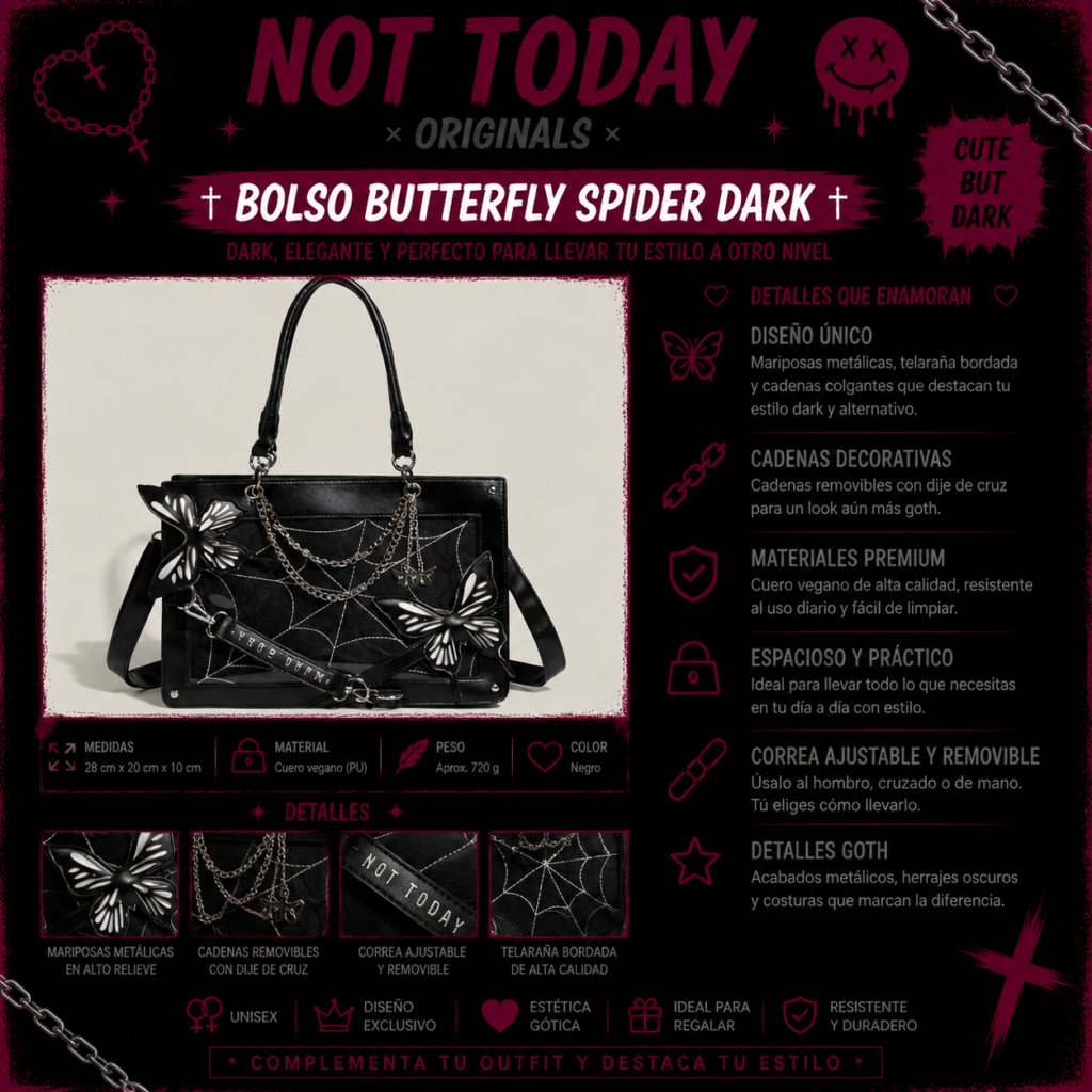 Cartera Butterfly Spider Dark | Bag Goth Aesthetic Not Today