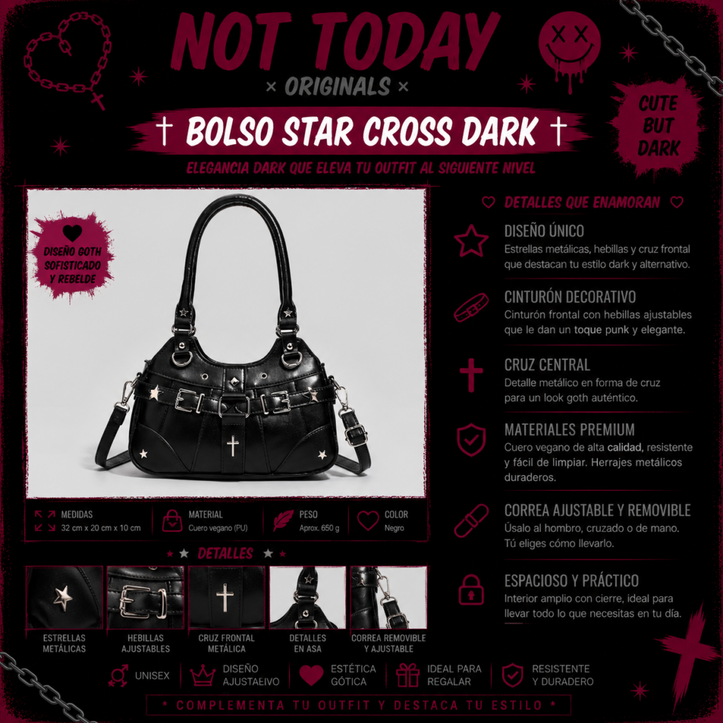 Cartera Cruz Dark | Bag Goth Aesthetic Not Today