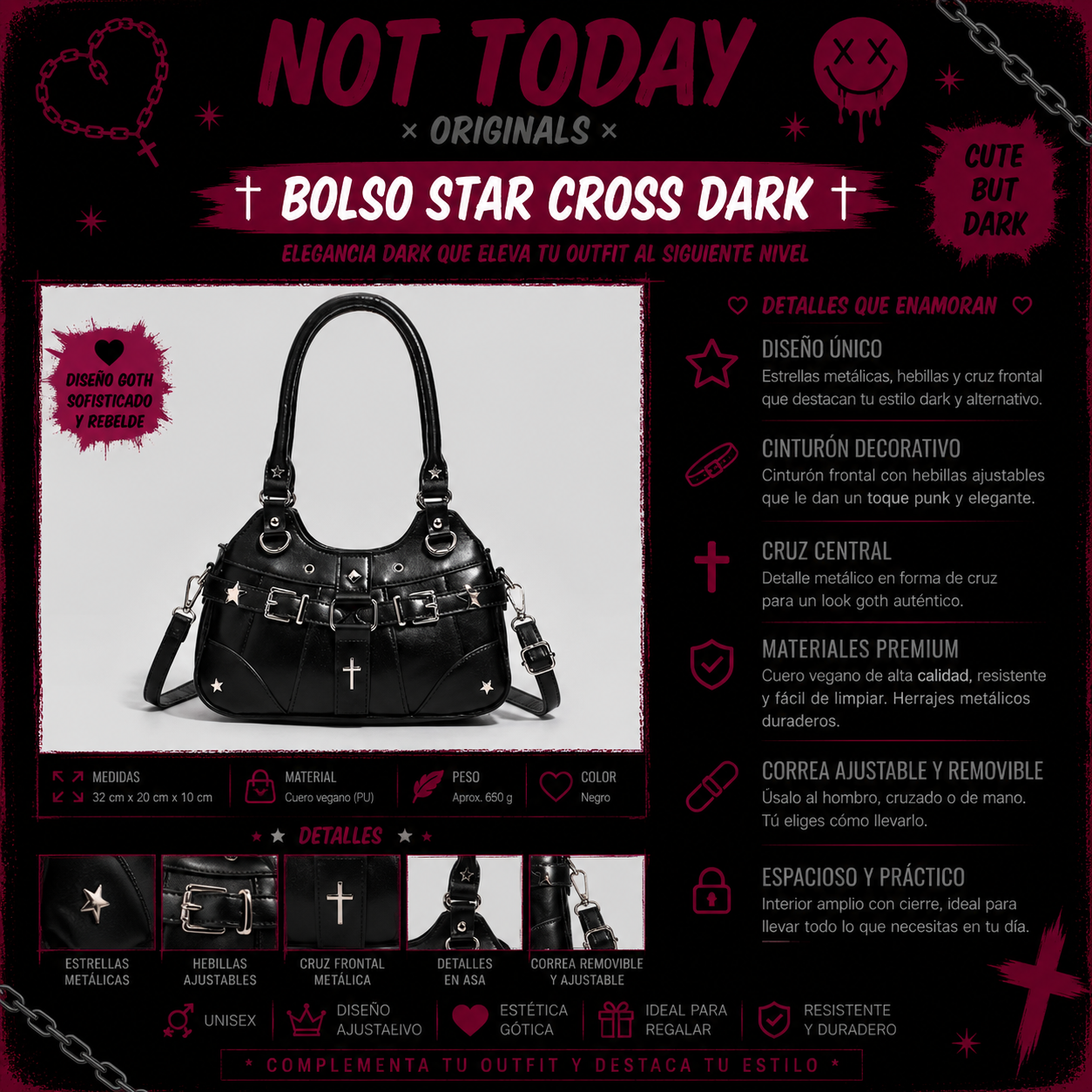 Cartera Cruz Dark | Bag Goth Aesthetic Not Today