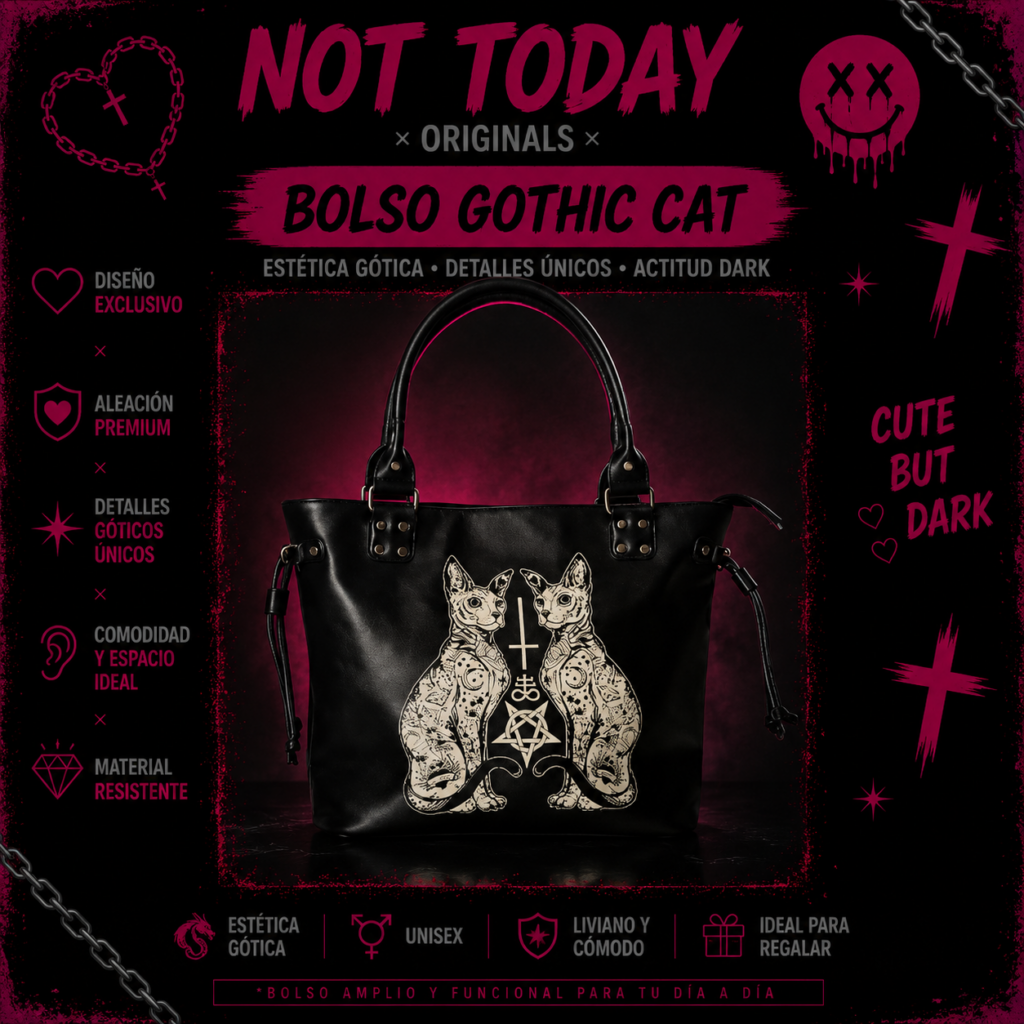 Cartera Gothic Cat Negro Eco Cuero – Not Today Originals