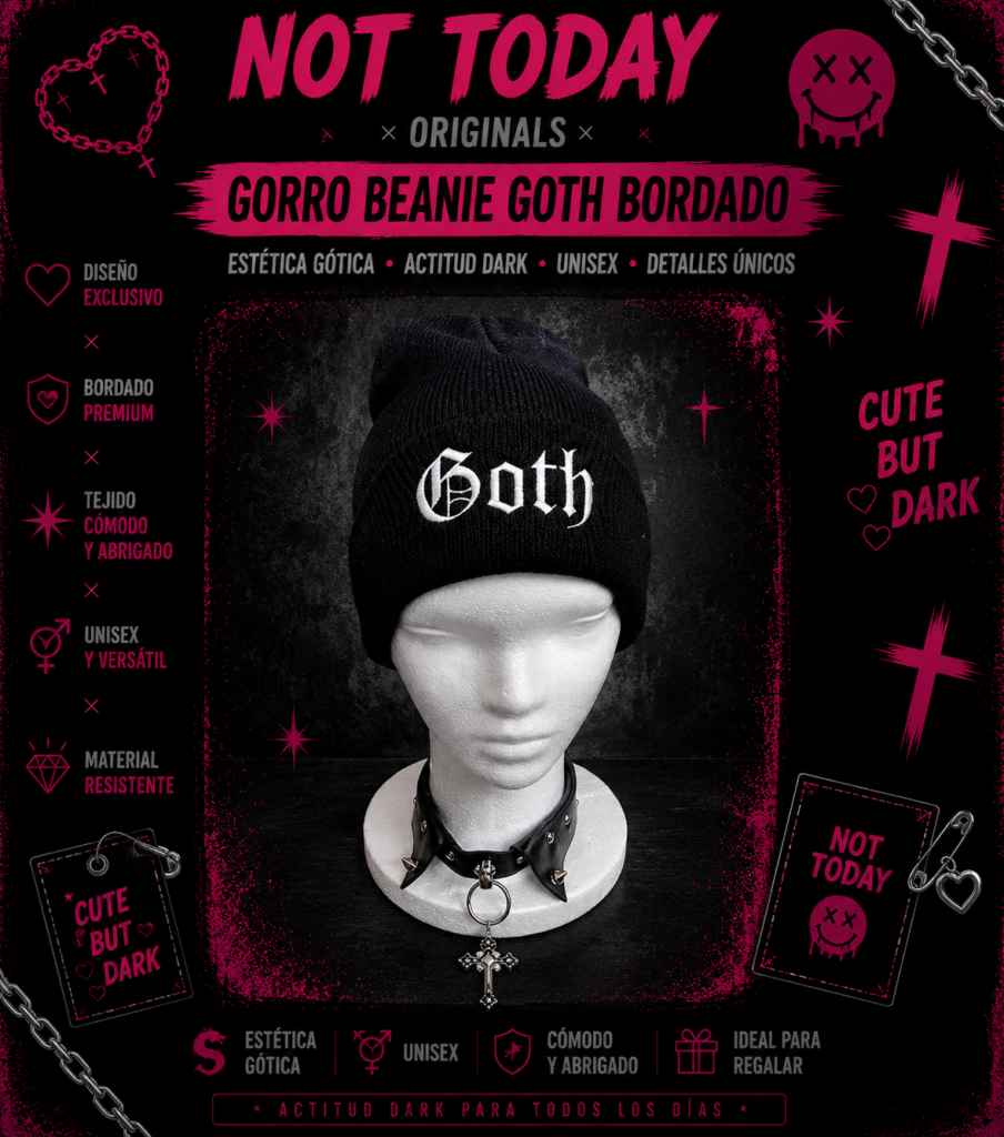 Gorro Beanie Goth Bordado Negro – Not Today Originals