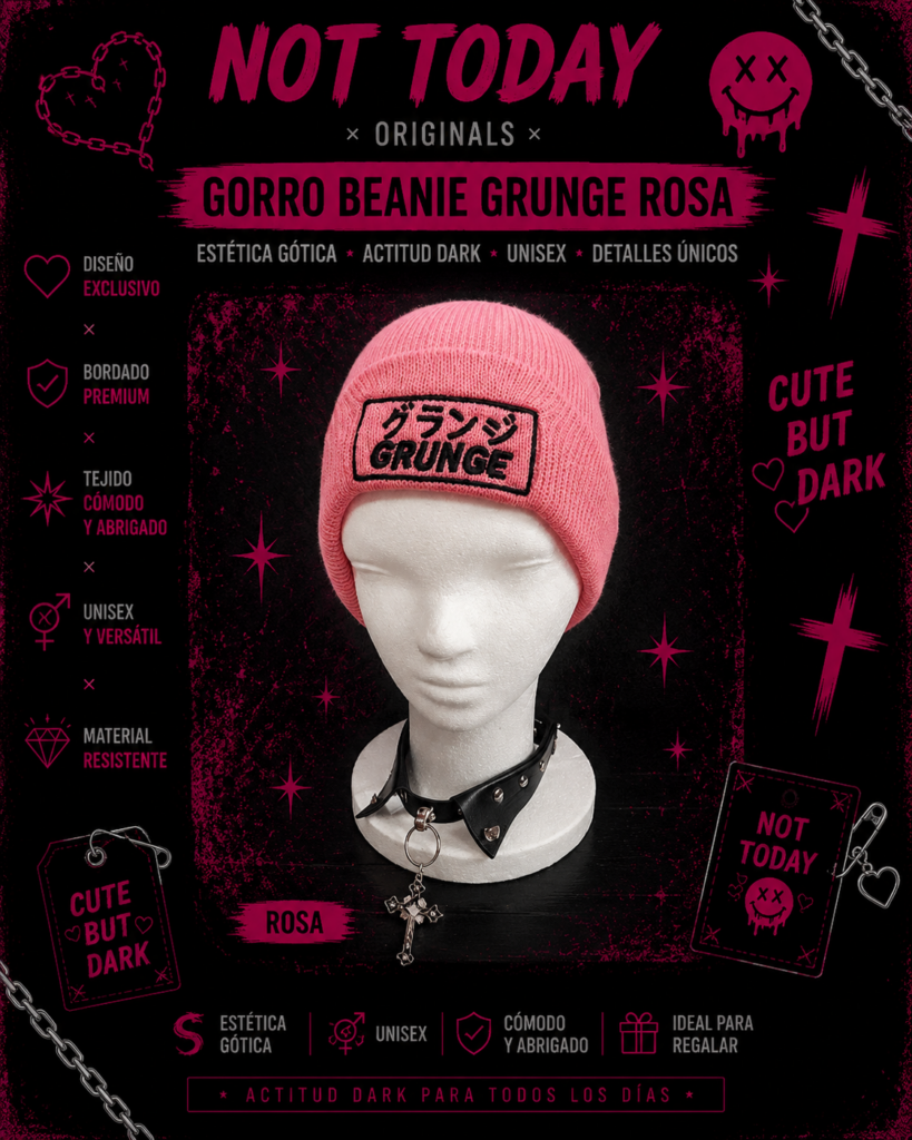 Gorro Beanie Grunge Rosa Bordado – Not Today Originals