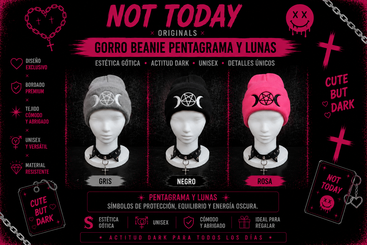 Gorro Beanie Pentagrama y Lunas – Not Today Originals