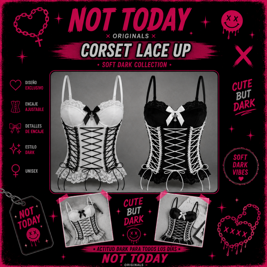 Corset Lace Up Soft Dark Blanco & Negro – Not Today Originals