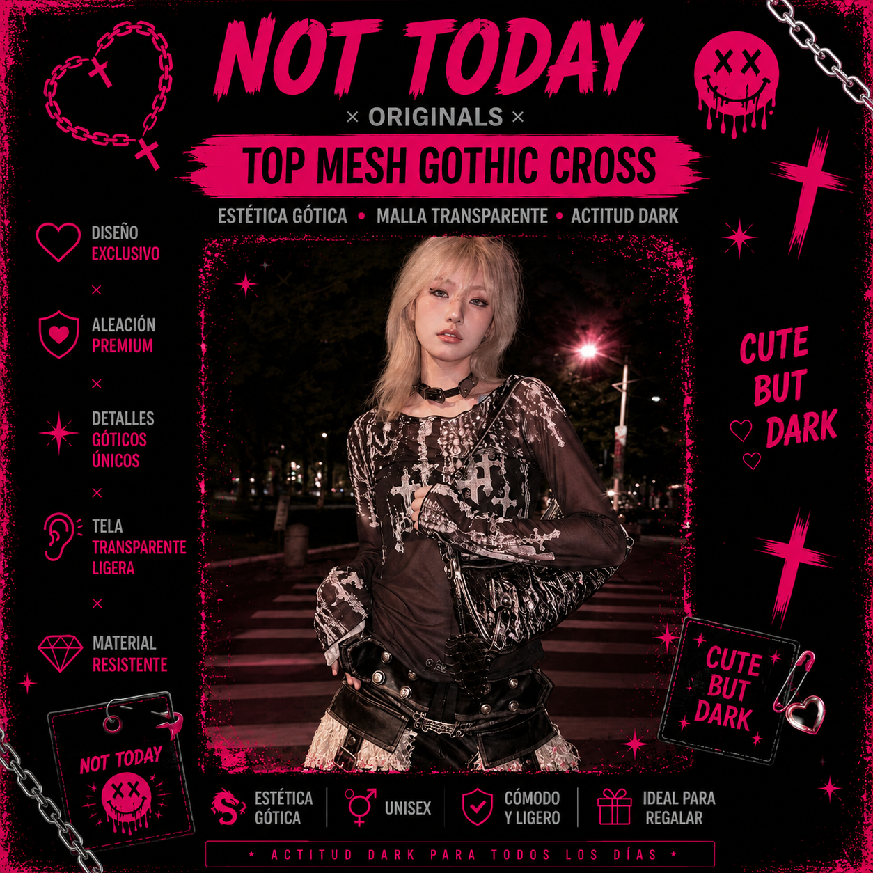 Top Mesh Gothic Cross Transparente – Not Today Originals
