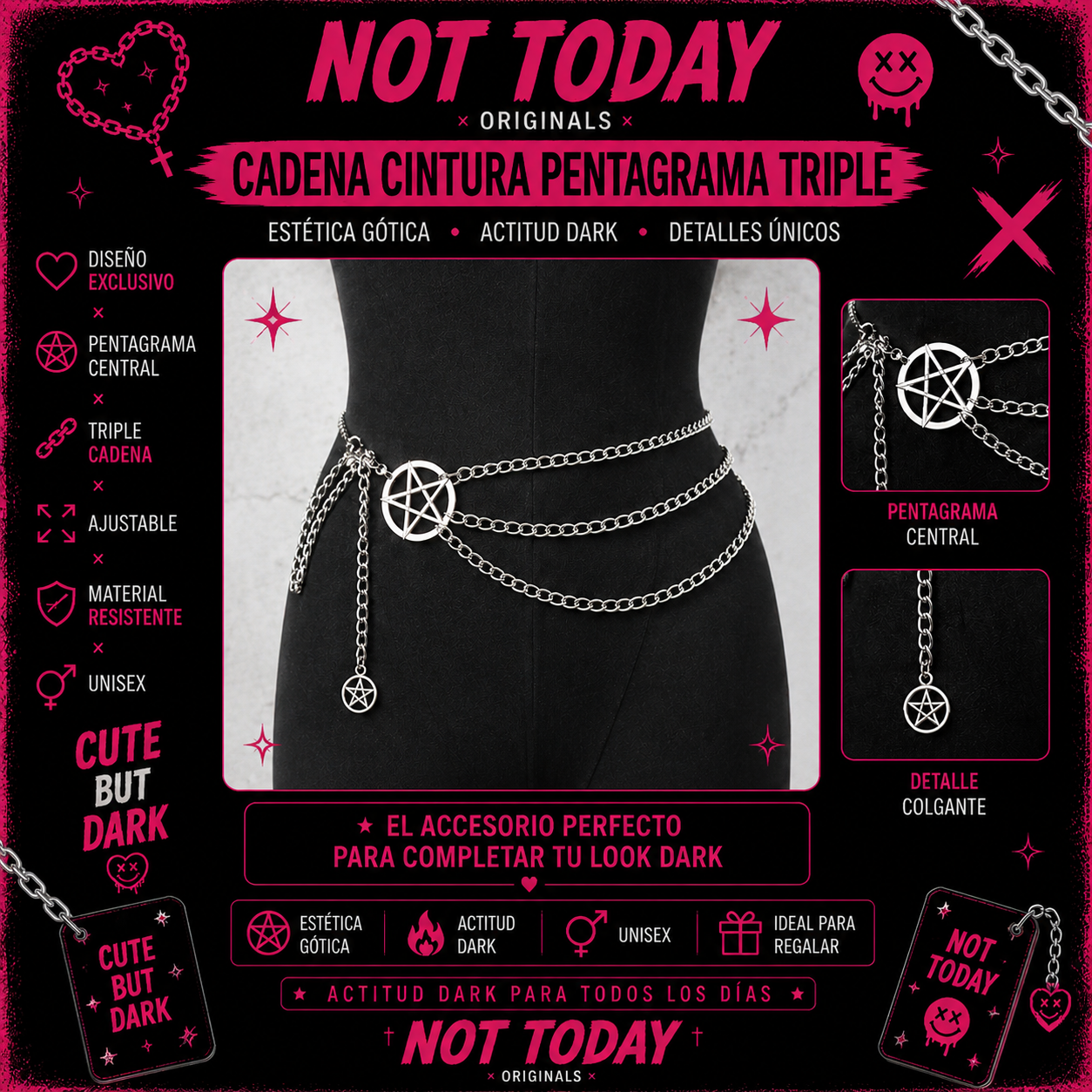 Cadena Cintura Pentagrama Triple – Not Today Originals