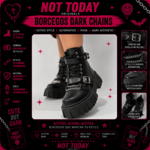 Borcegos Black Moon Merri Chunky Góticos con Hebillas y Cadenas