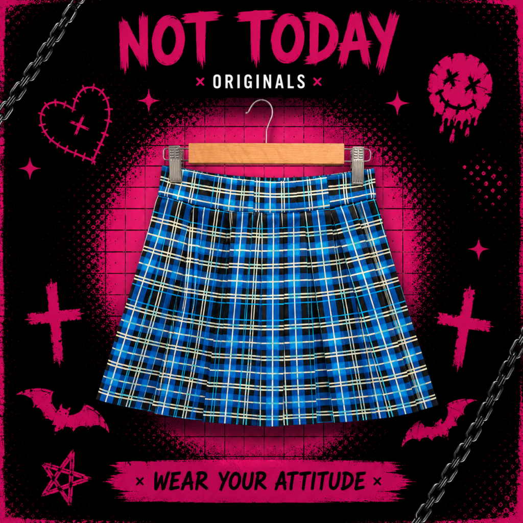 Pollera Tableada Cuadrillé Azul – Estilo Dark K-Pop